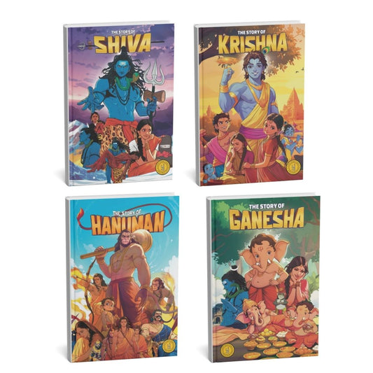 ✨ Stories of the Gods – Ganesha, Shiva, Hanuman & Krishna– 4 Book Comic Set (₹699) English